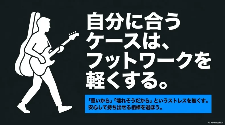 自分の移動方法に合うベースケースを選び、持ち運びの負担や故障への不安を減らすまとめ画像