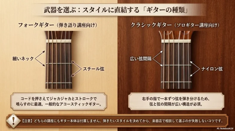 弾き語り向けフォークギターとソロギター向けクラシックギターの違い