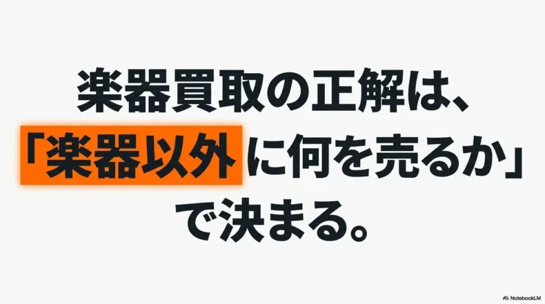 楽器買取業者は楽器以外に何を売りたいかによって選ぶことを示したスライド