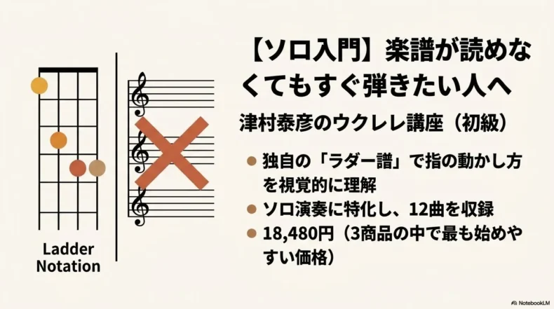 楽譜が読めない初心者がラダー譜でソロ演奏を学べる津村泰彦のウクレレ講座