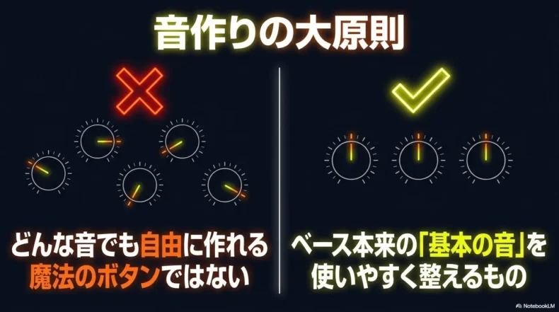 不揃いなつまみを魔法のボタンではなく基本の音を整えるものとして比較している