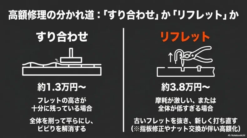 約1.3万円からのすり合わせと約3.8万円からのリフレットの比較