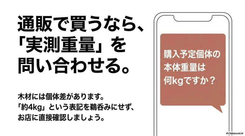 スマホ画面の吹き出しに、購入予定個体の本体重量は何kgですかと問い合わせる文