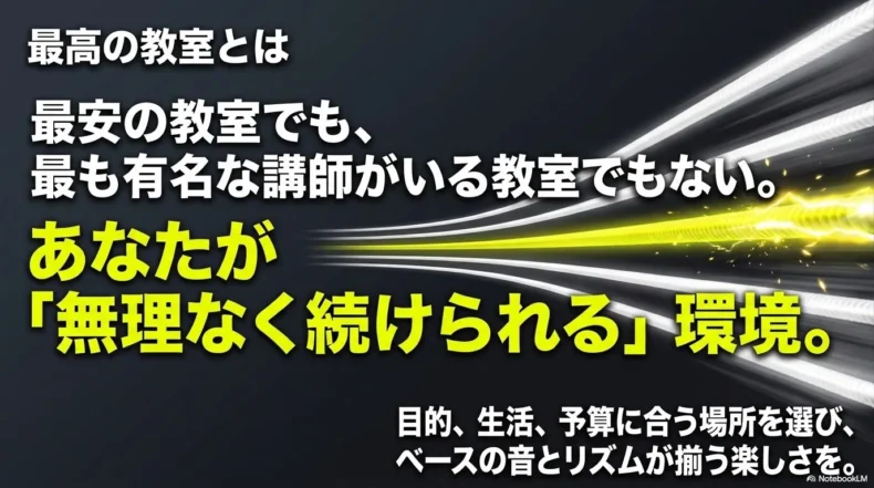 最高の教室は最安や有名さではなく、目的、生活、予算に合い無理なく続けられる環境
