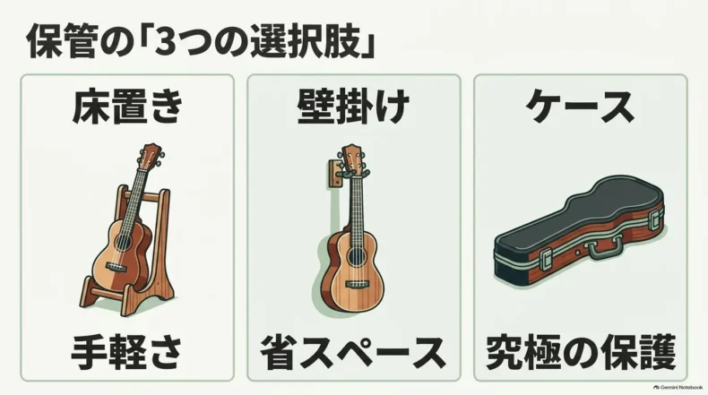 床置き・壁掛け・ケースの3つの保管方法とそれぞれの特徴