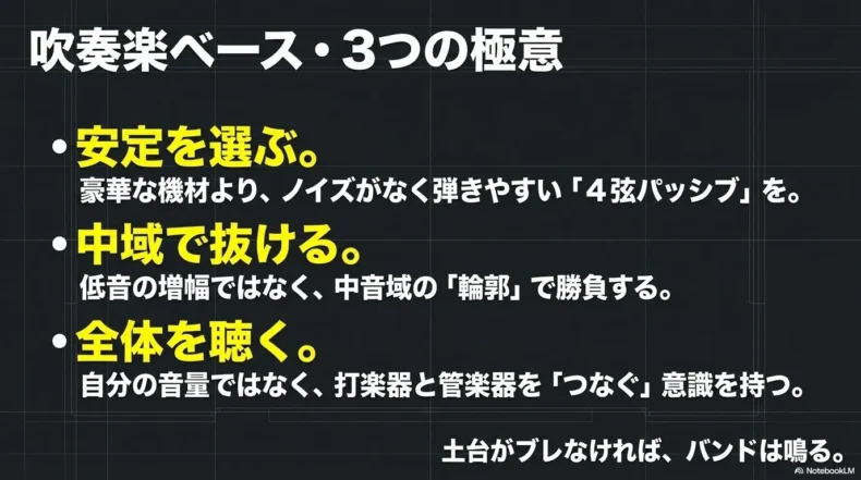 吹奏楽ベースで安定した機材を選び、中域で抜けを作り、合奏全体を聴く3つの要点