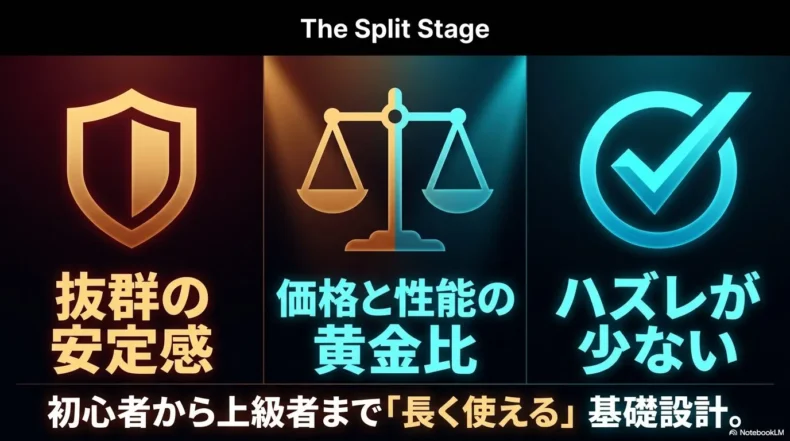 ヤマハベースの評価軸として作りの安定感、価格と性能のバランス、選びやすさを示した図