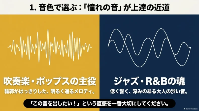 アルトの明るく通る音とテナーの低く深い音を、向いている音楽の傾向とともに対比
