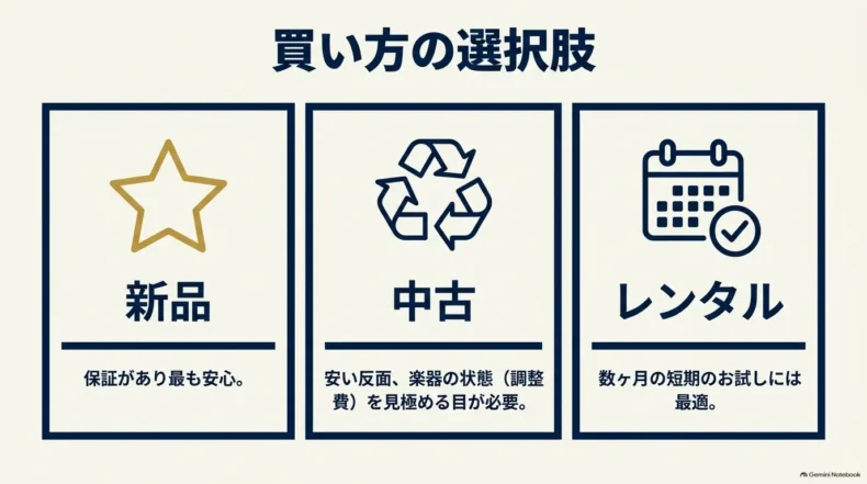 サックスの買い方を新品・中古・レンタルに分け、それぞれの特徴と注意点を比較