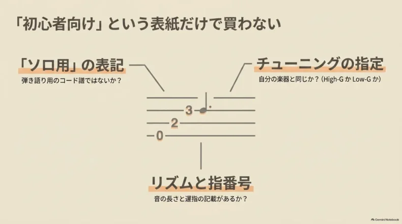 ソロ用表記、High-G・Low-Gの指定、リズムと指番号を楽譜選びで確認するポイント