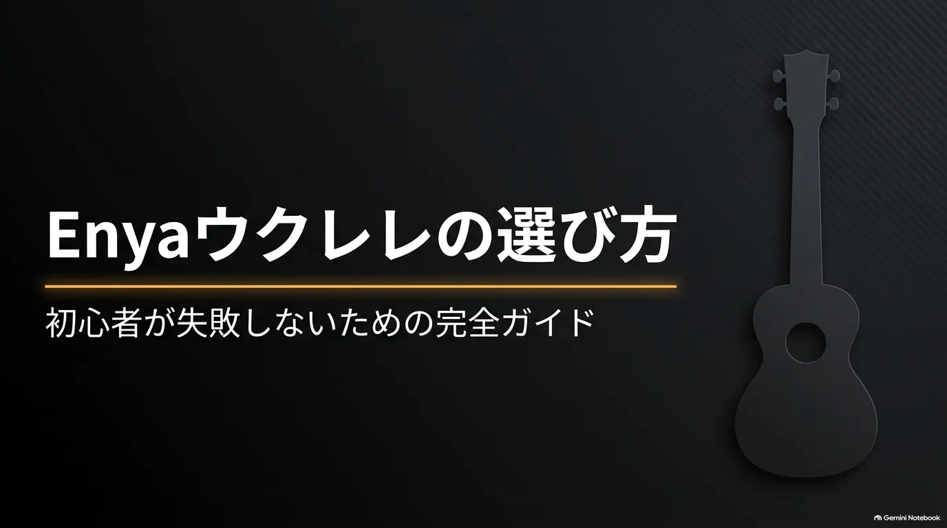 「Enyaウクレレの選び方 初心者が失敗しないための完全ガイド」とウクレレのシルエットを示した表紙