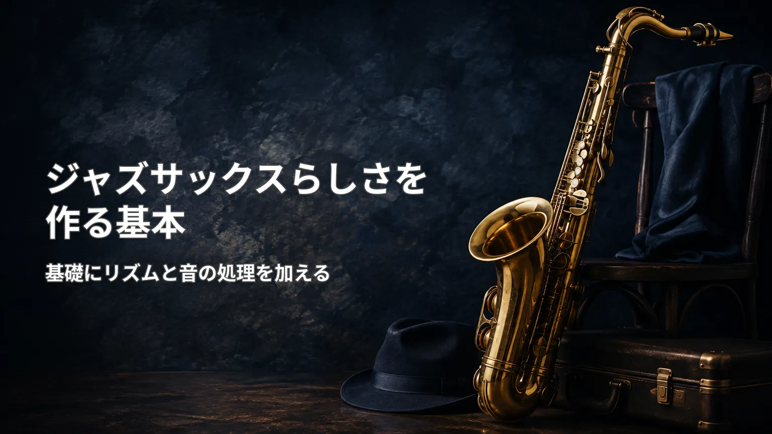 ジャズサックスらしさを作る音の処理やリズム、アーティキュレーションなどの基本要素を示した解説画像