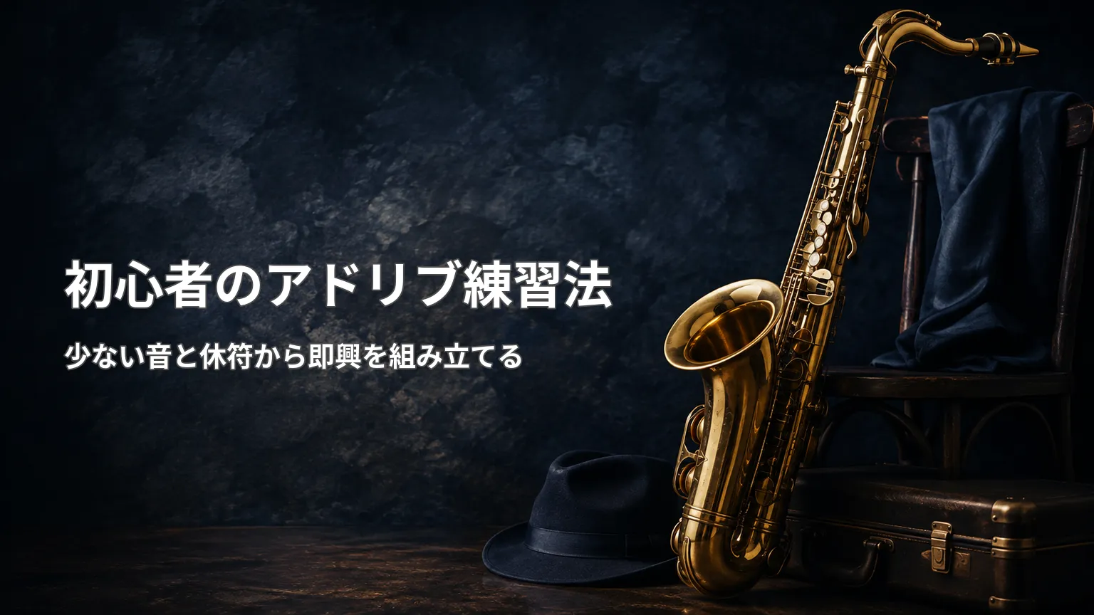 ブルースやコードトーン、少ない音と休符を使って初心者がアドリブを練習する方法を示した画像