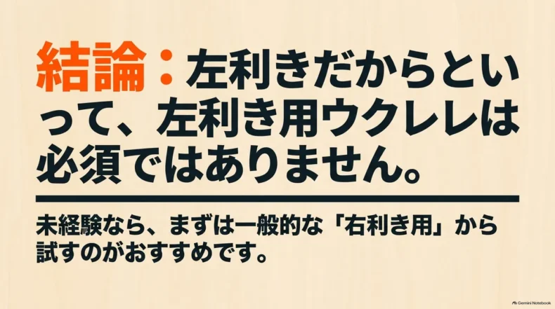 左利きだから左利き用ウクレレが必須ではなく、未経験者は右利き用から試すという結論