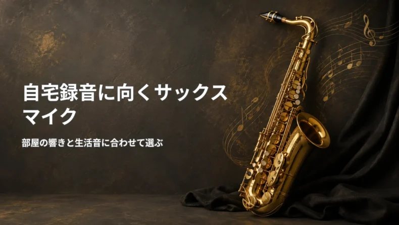 自宅録音に向くサックスマイクについて、部屋の響きと生活音に合わせて選ぶポイントを示した画像