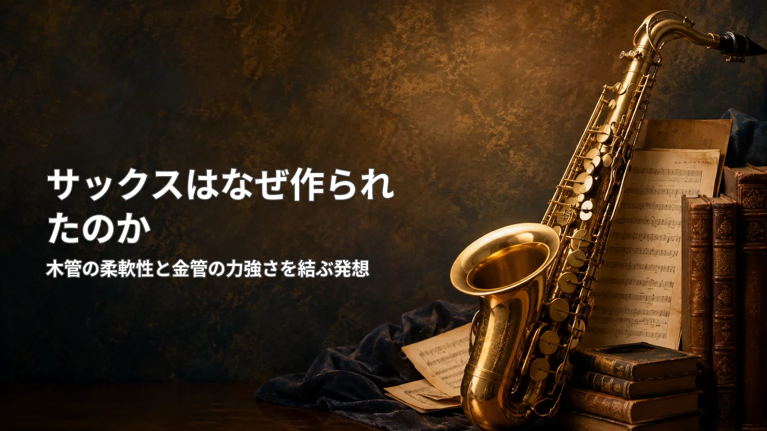 木管楽器の柔軟性と金管楽器の力強さをつなぐ目的で生まれたサックスの設計思想を表したイメージ