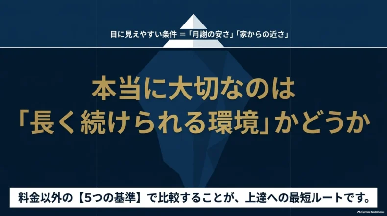 月謝の安さや家からの近さだけでなく、長く続けられる環境を料金以外の5つの基準で比較する考え方