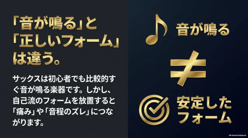 音が鳴ることと安定したフォームは異なり、自己流では痛みや音程のズレにつながると説明