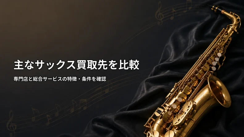 サックス買取先を比較し、専門店と総合サービスの特徴や確認点をまとめた比較イメージ