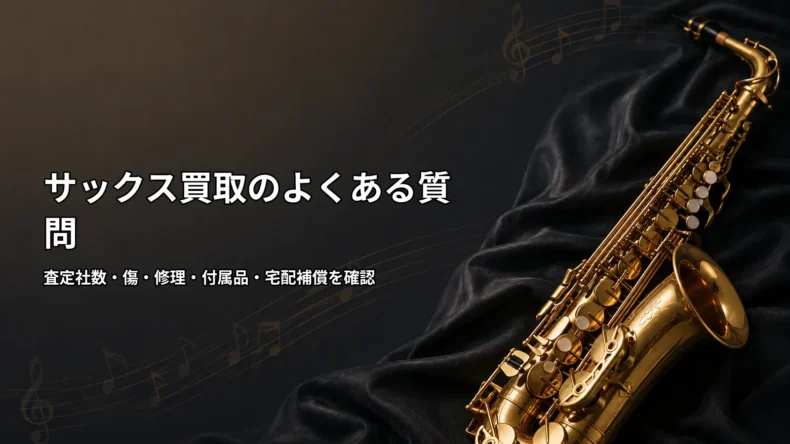 サックス買取でよくある質問について査定、傷、修理、付属品、宅配補償を確認するイメージ