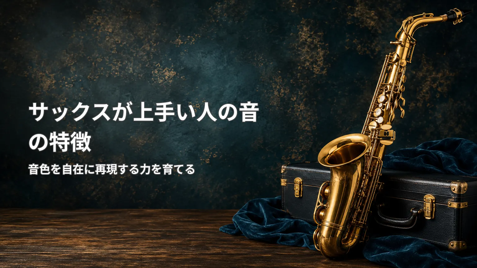 サックスとケースを背景に、音色を自在に再現する力などサックスが上手い人の音の特徴を紹介する画像