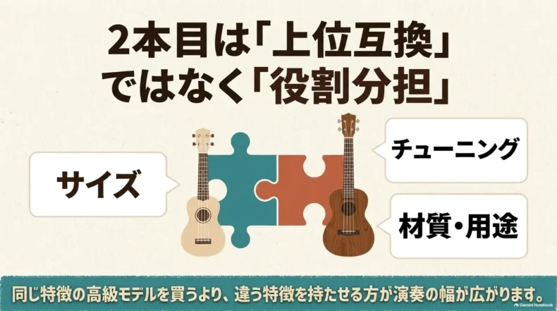 2本目は上位互換ではなく役割分担とし、サイズ、チューニング、材質・用途の違いを持たせる考え方