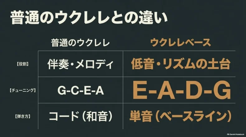 フレットありは正確な音程を出しやすく初心者向け、フレットレスは滑らかな音程変化を楽しめると比較