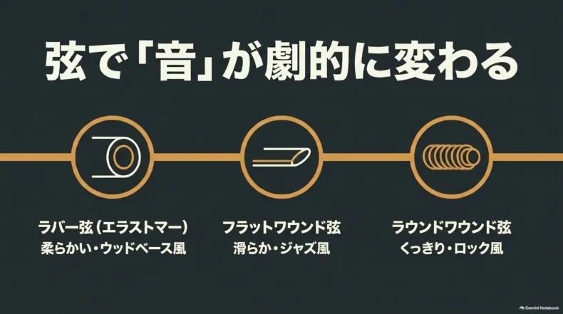 弾くときの鉄則として、柔らかい弦を強く押しすぎないことと、本物の低音にはアンプを使うことを提示