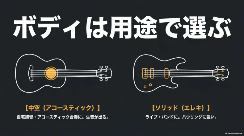 小さなベースで音楽の土台を作り、バンドに低音を加えるというウクレレベースの役割を表現