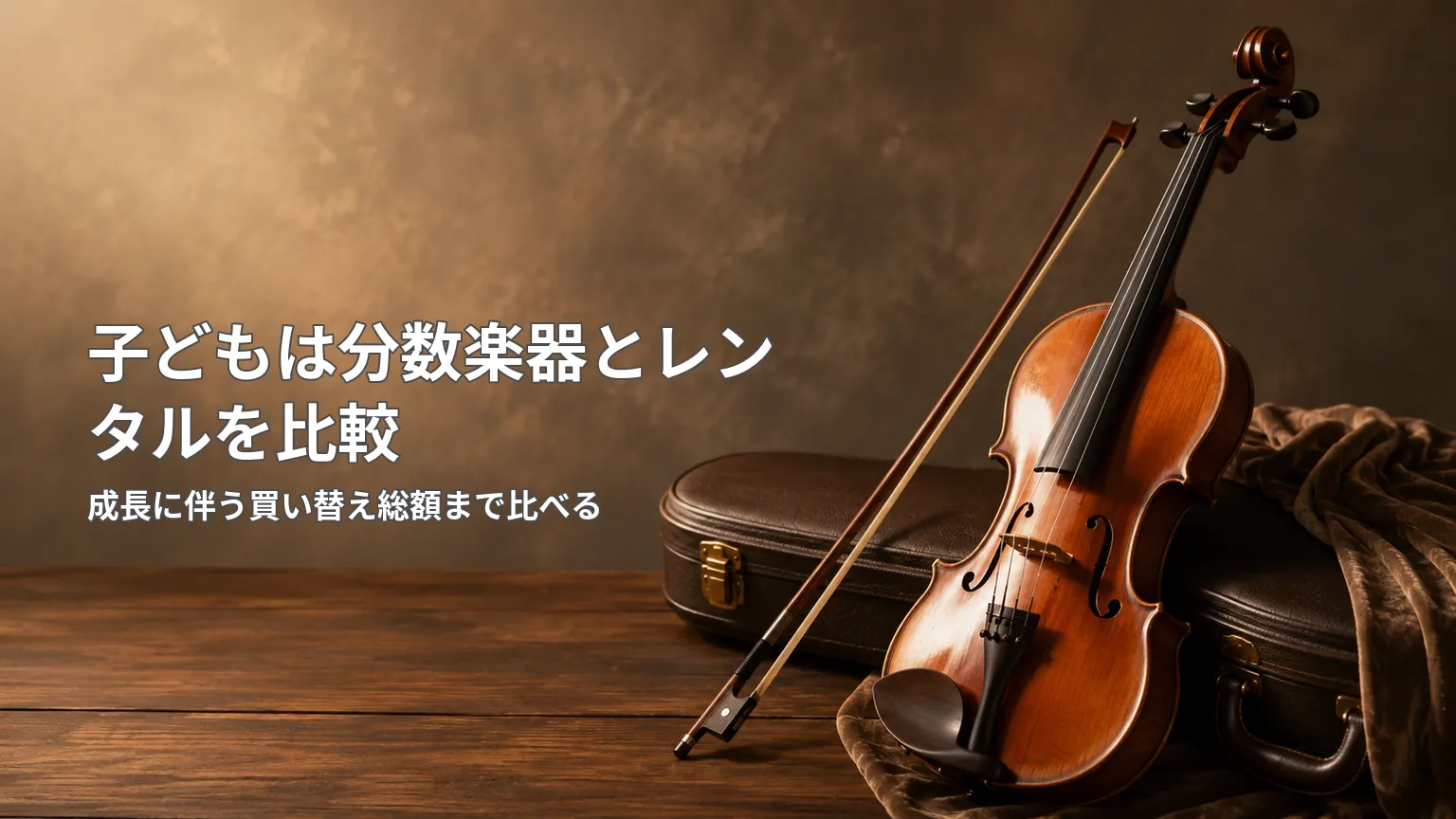 子どもの身長に応じた分数バイオリンのサイズ目安と、購入・レンタルの考え方を示した図