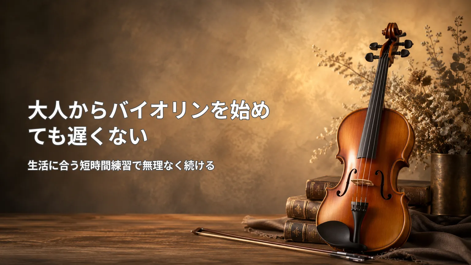 大人になってからでも生活に合わせた練習時間を作り、バイオリンを楽しみながら始められることを示した画像