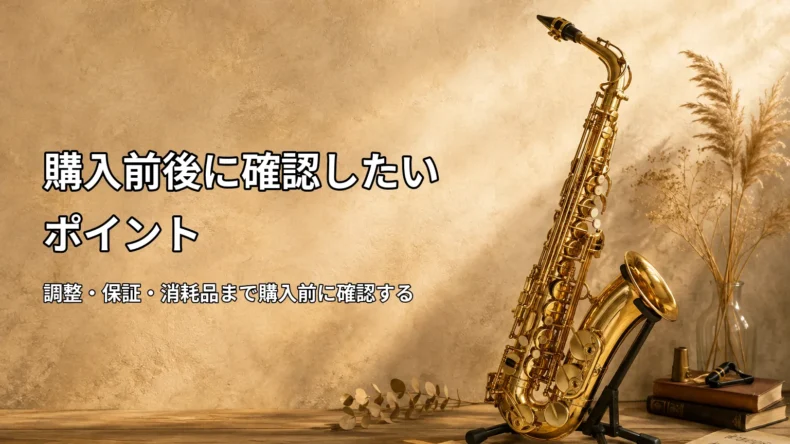ヤマハサックス購入前後に調整・保証・消耗品を確認するポイントをまとめた初心者向け解説画像