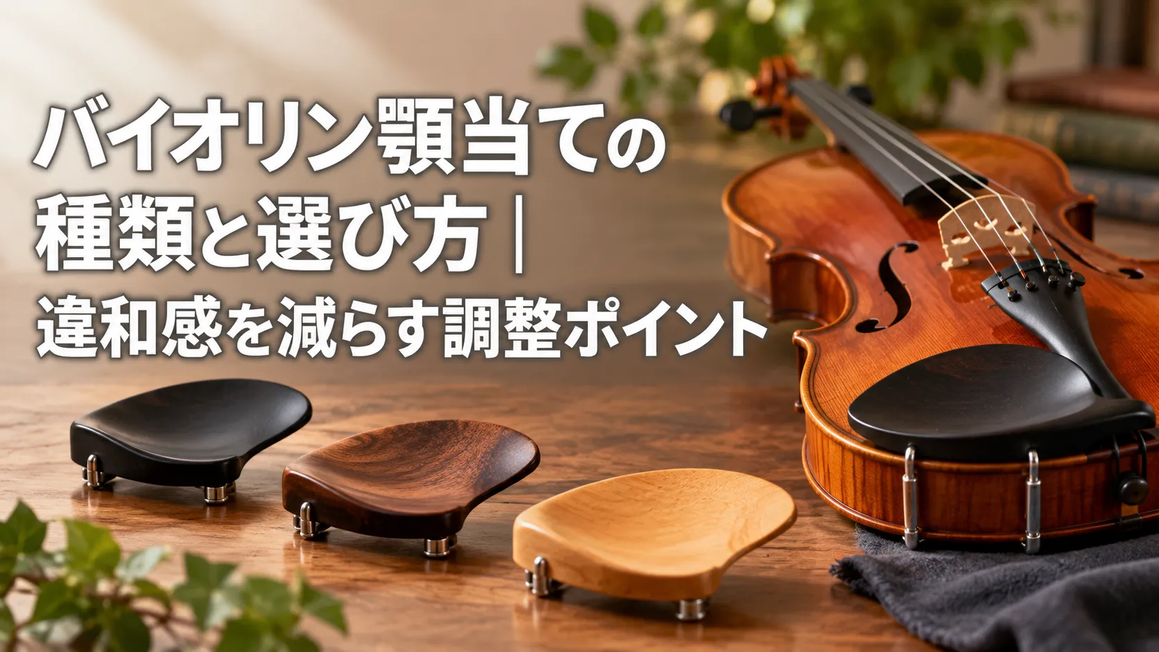 バイオリン顎当ての種類や選び方を解説。グァルネリ型・ドレスデン型・フレッシュ型の違い、首の長さや顎の位置に合う高さ・形状、肩当てとのバランス、顎当てカバーの役割、痛みや肌トラブル、交換時の注意点までわかりやすく紹介します。