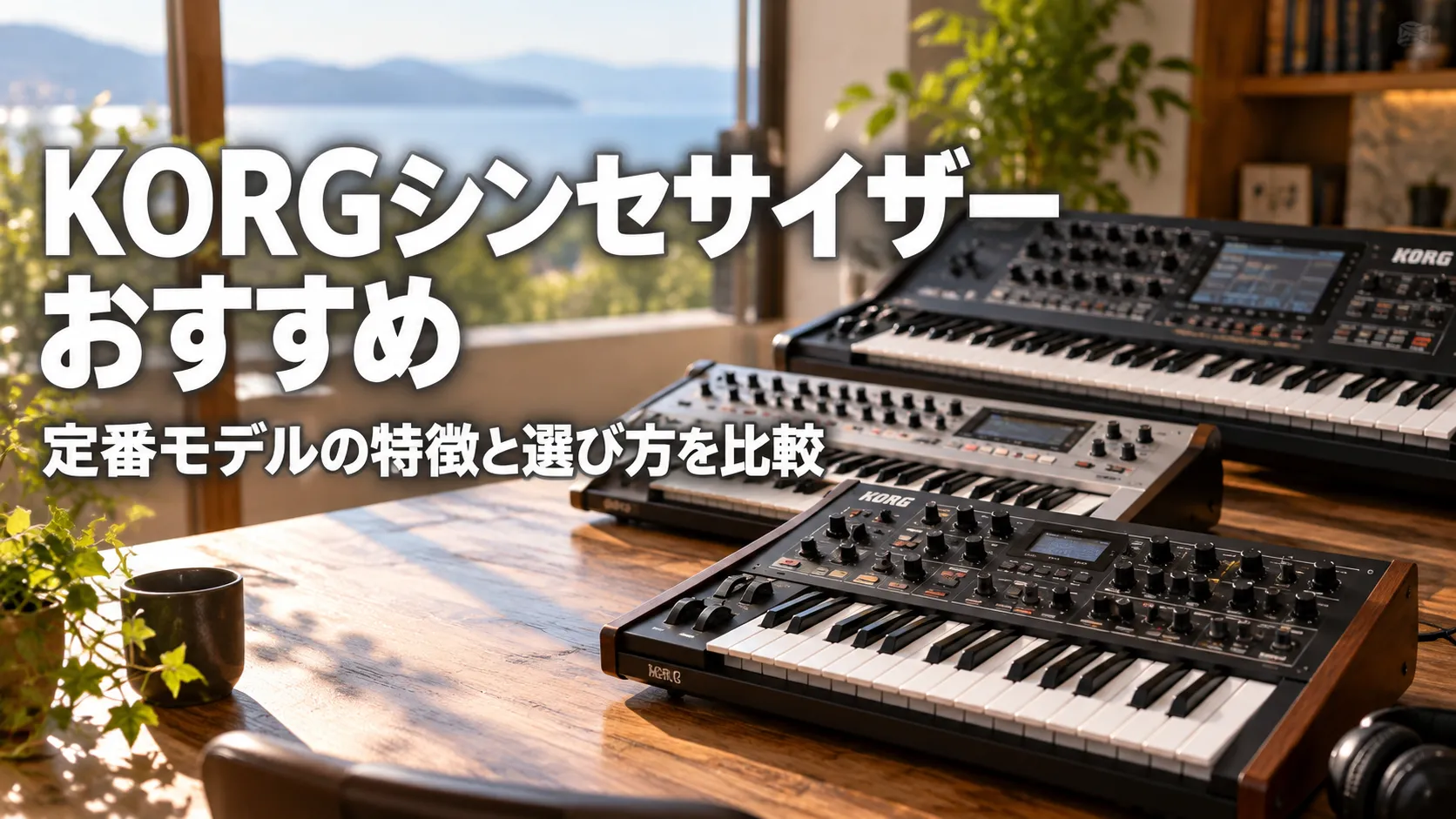 KORGシンセサイザーの定番モデルを並べ、特徴と選び方の比較を表現したアイキャッチ画像。