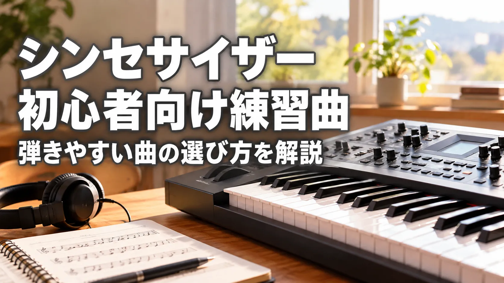 初心者向けの練習曲と弾きやすい曲の選び方を紹介する、シンセサイザーを主題にしたアイキャッチ画像