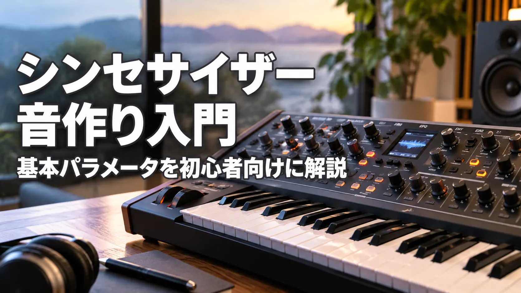 シンセサイザー音作り入門として、基本パラメータを初心者向けに解説する記事を表したシンセサイザーのアイキャッチ画像。